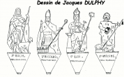 dessin des quatre statues de bois